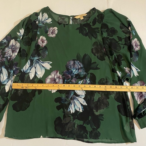 Hope & Harlow Size XL Floral Green Sheer Long Sleeve Women's Top - Picture 4 of 7
